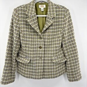 Talbots Wool Blazer Vintage‎ Green Tweed Womens Size 10 Vintage Coquette USA